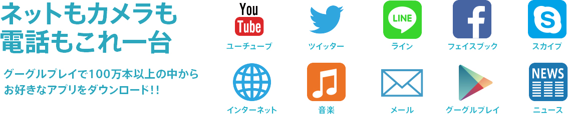ネットもカメラも電話もこれ一台。グーグルプ例でお好きなアプリをダウンロード!